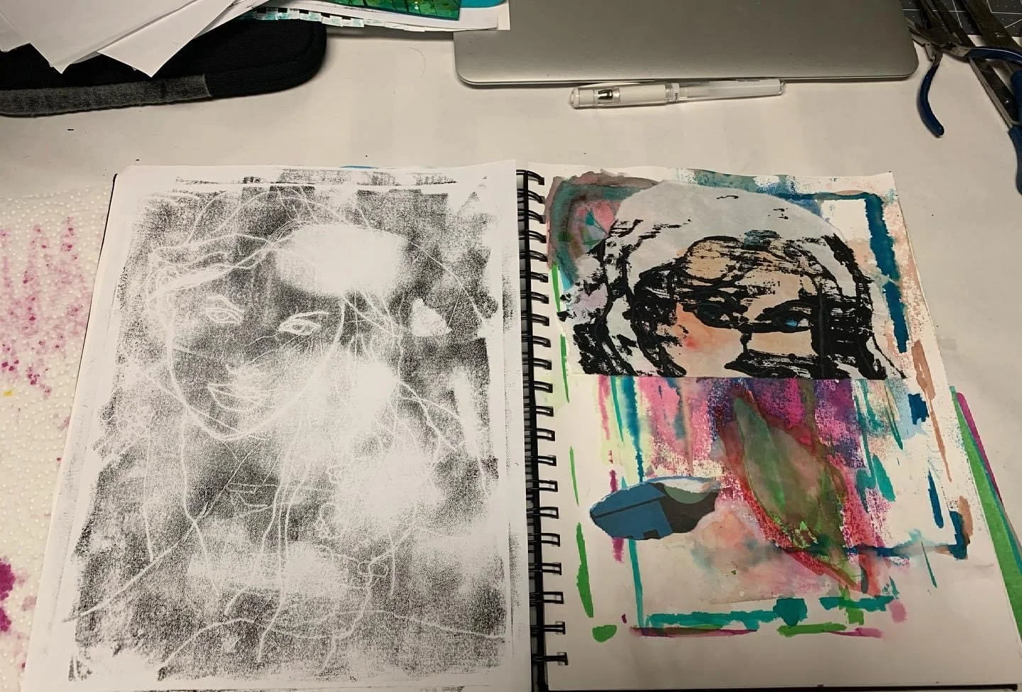 Lift Drawing Monoprinting and Collage from a Zoom workshop.