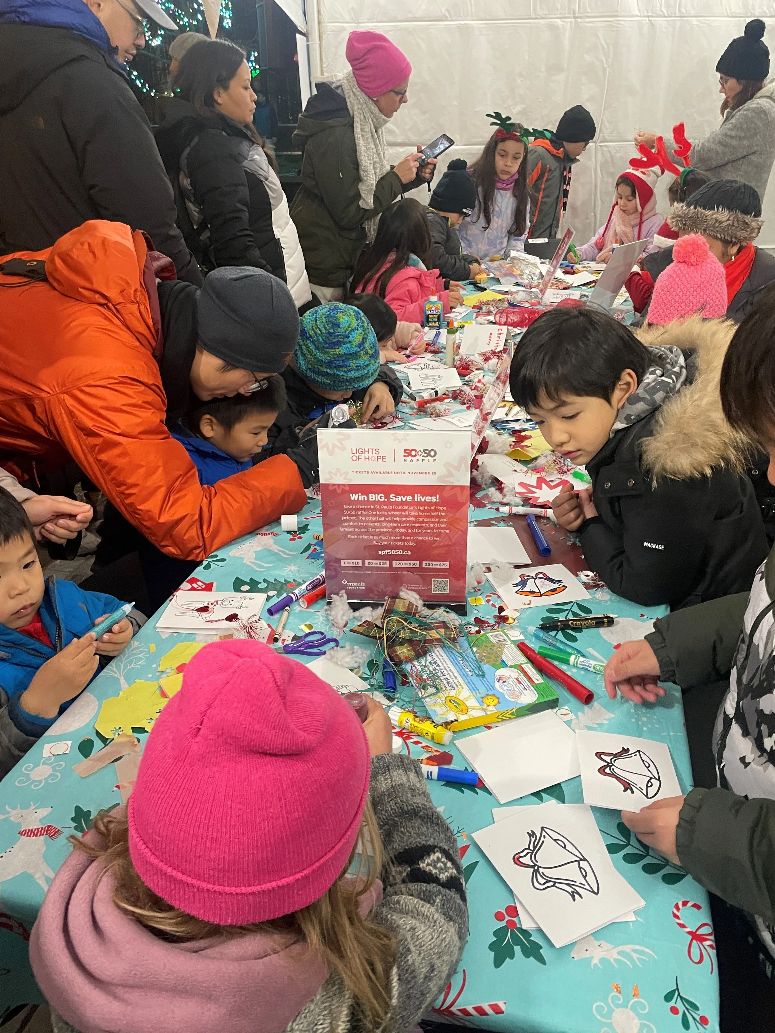 St Paul's Foundation's "Lights of Hope Campaign" Christmas card making tent. This is their biggest fundraiser of the year for their good works. I have facilitated the car making for the past three years.