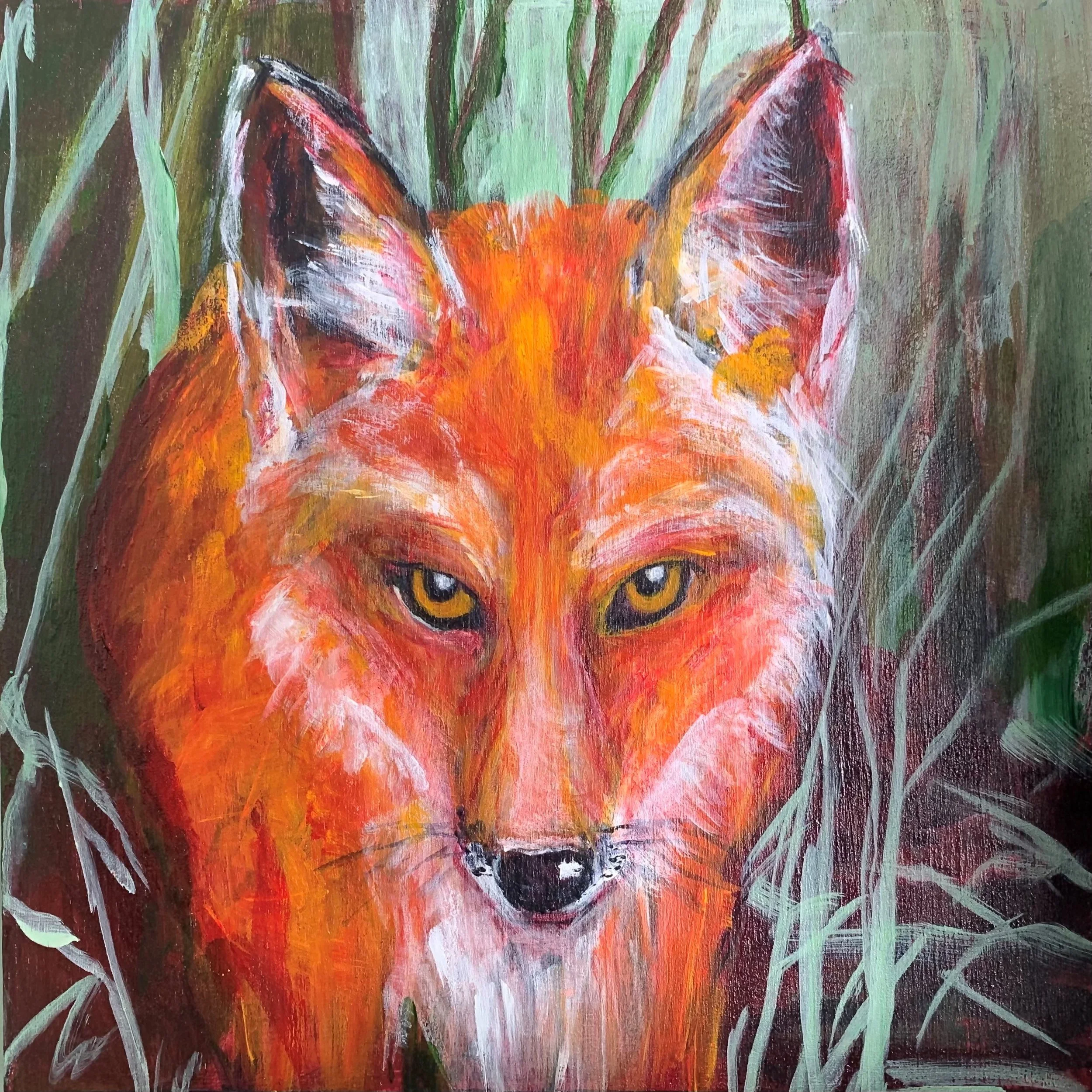 "Isabella's Fox"
Acrylic on cradled wooden panel. 8"x8"