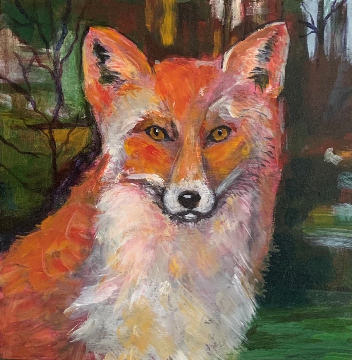 "Laurel's Fox"
Acrylic on cradled wooden panel. 8"x8"