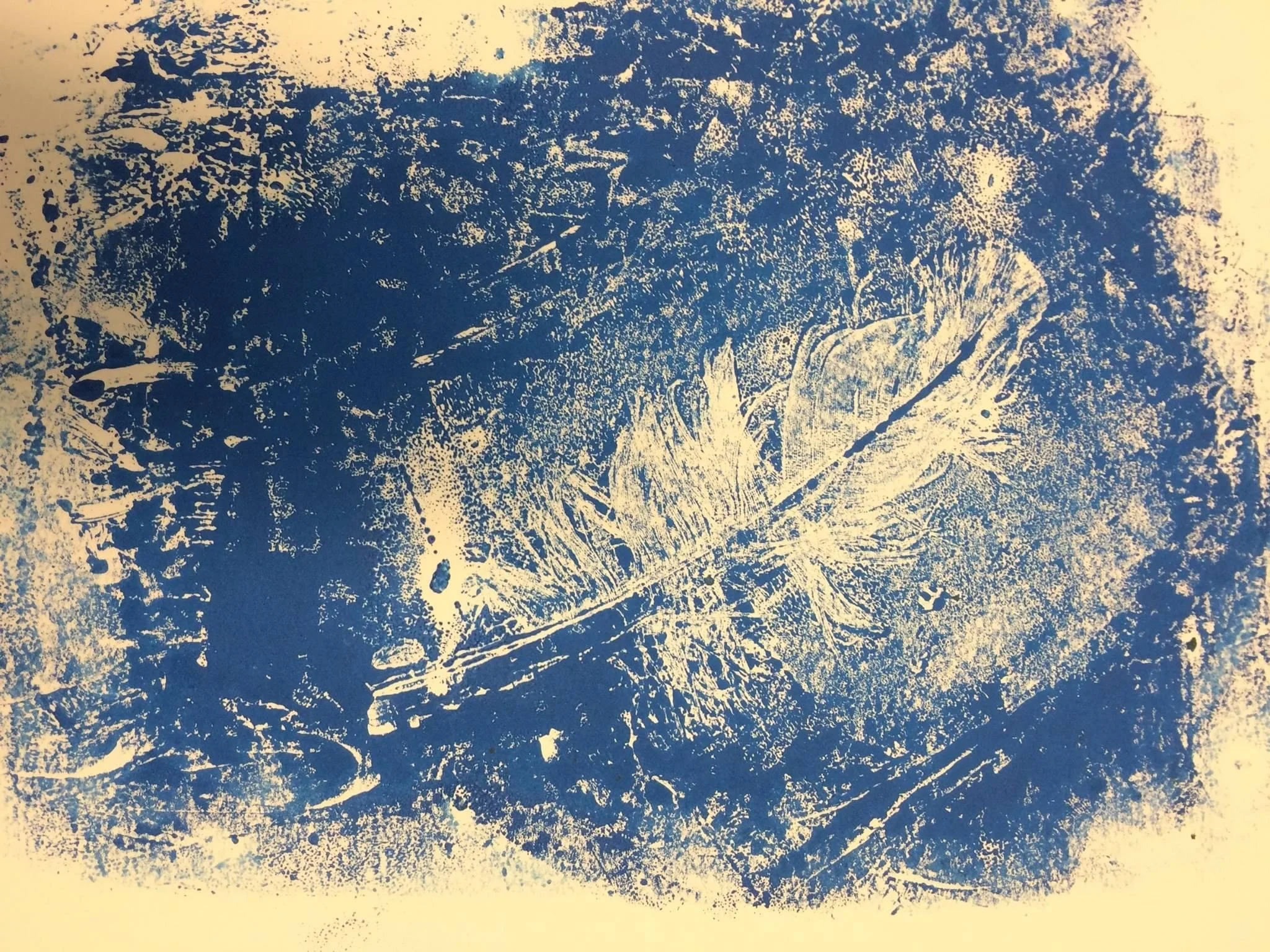 Feather mono printing workshop with 6 to 8 year old children at the Hastings Branch of the Vancouver Public Library.