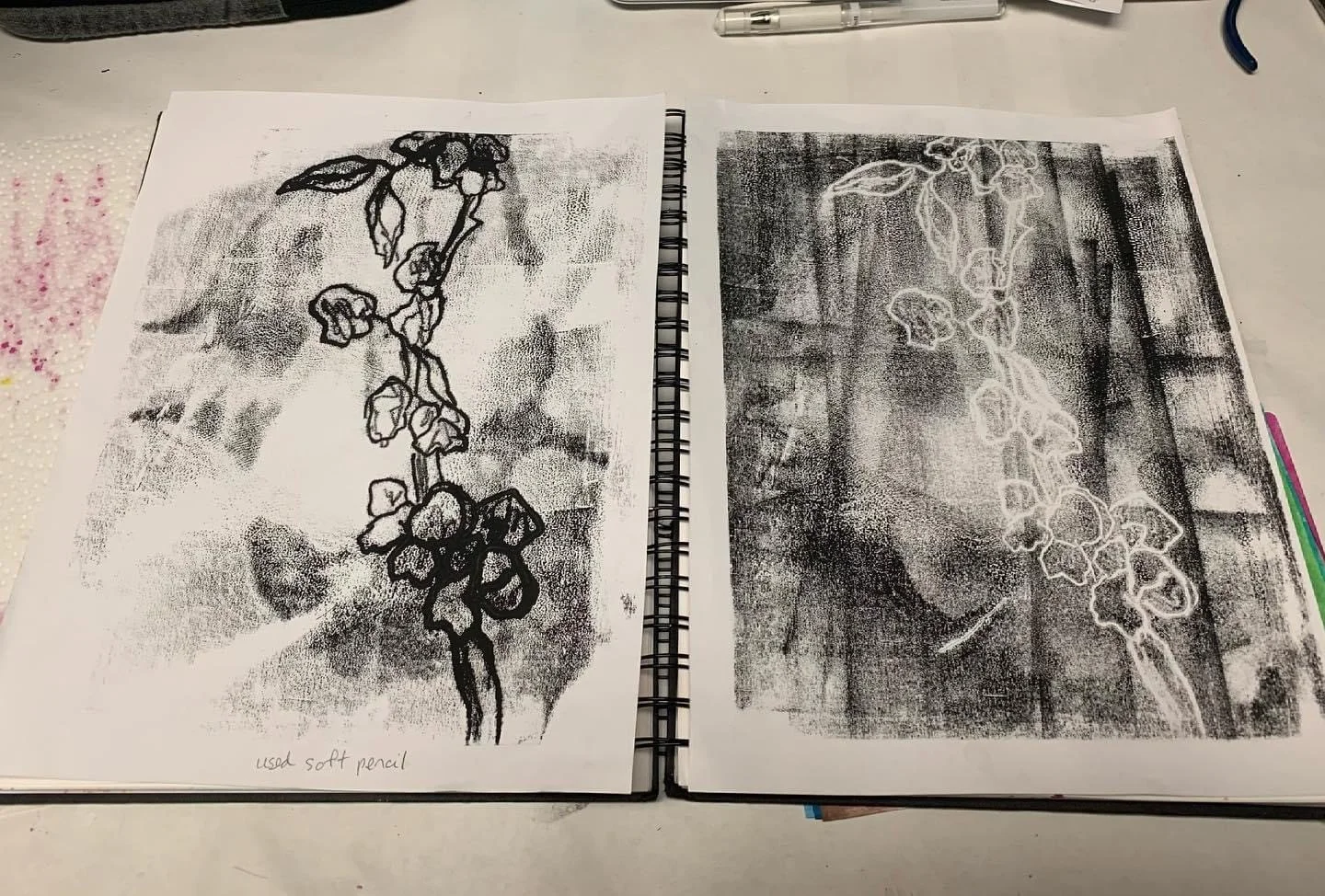 Lift Drawing Monoprinting from a Zoom workshop.