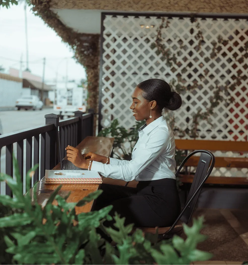 business woman working at outdoor desk