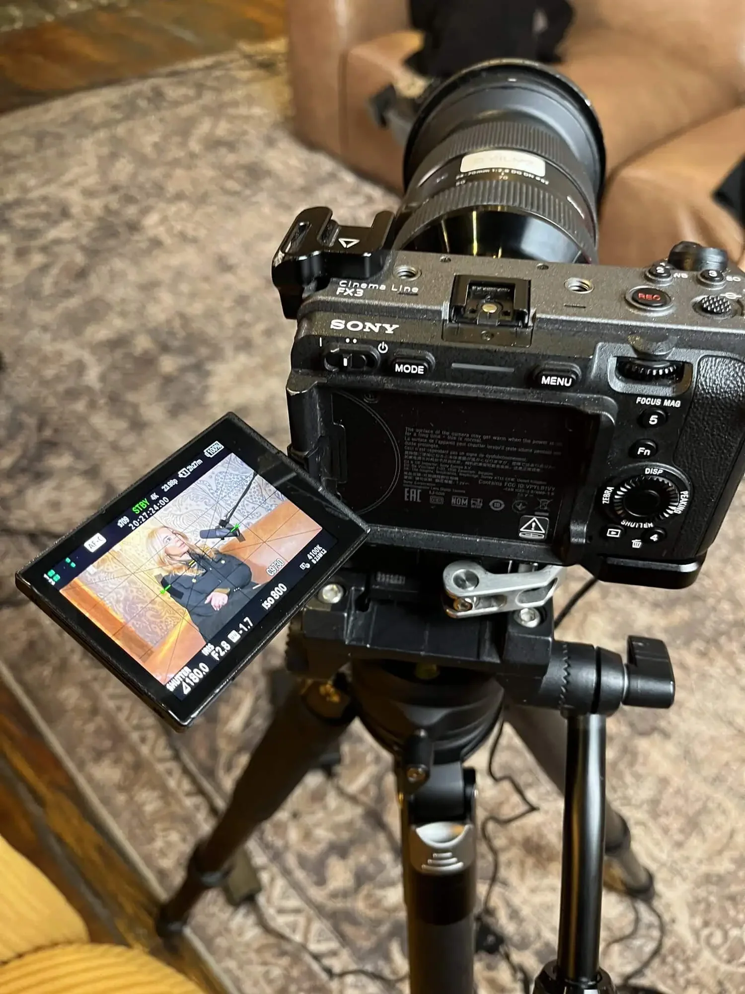 close-up of a camera recording a podcast interview