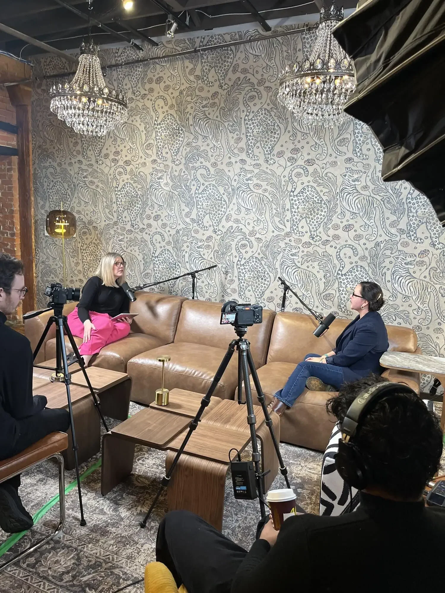 Alberta women entrepreneurs podcast interview with cameras and recording material