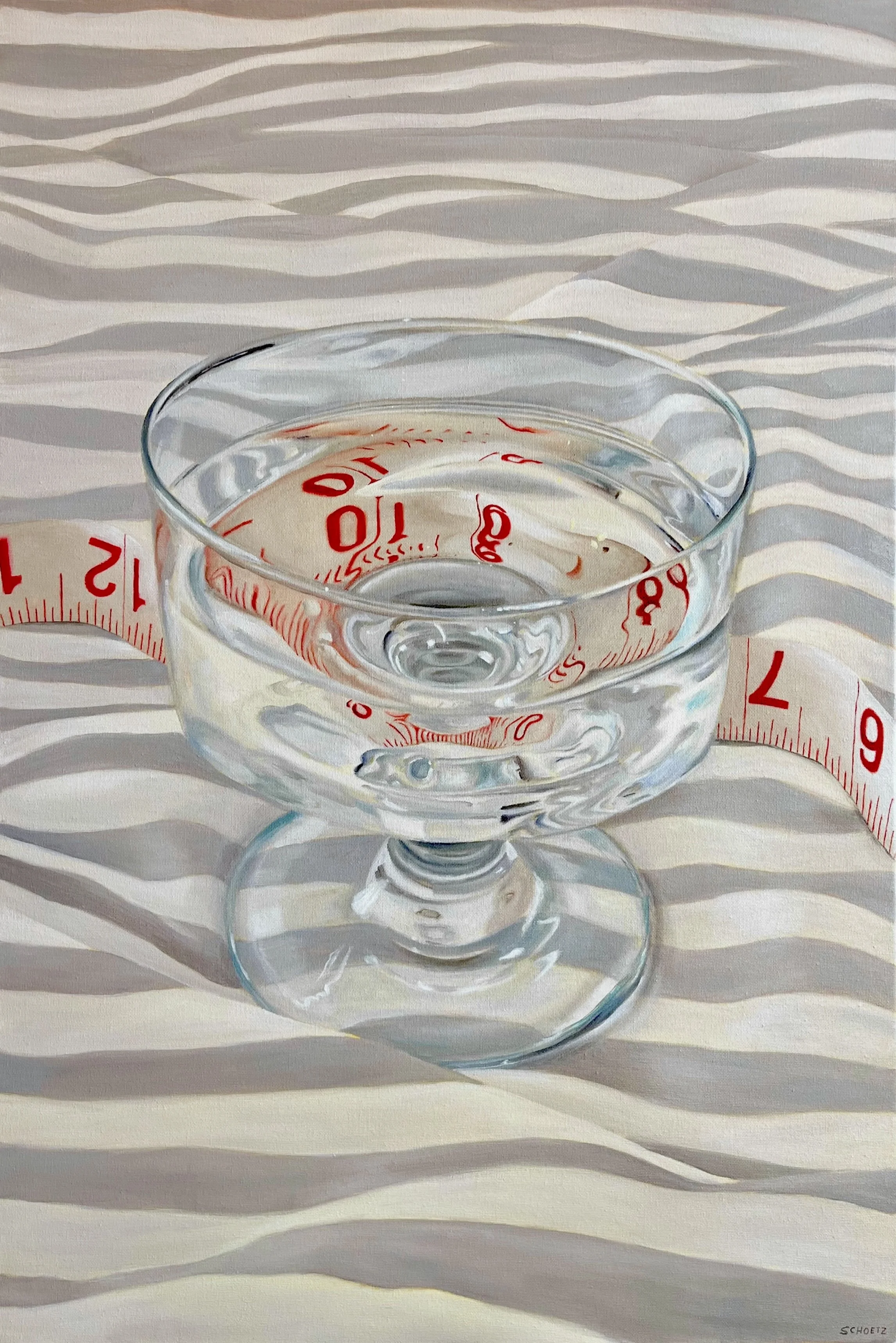  Glass with Measuring Tape no. 3  
Oil on canvas 
36 x 24” 
2025