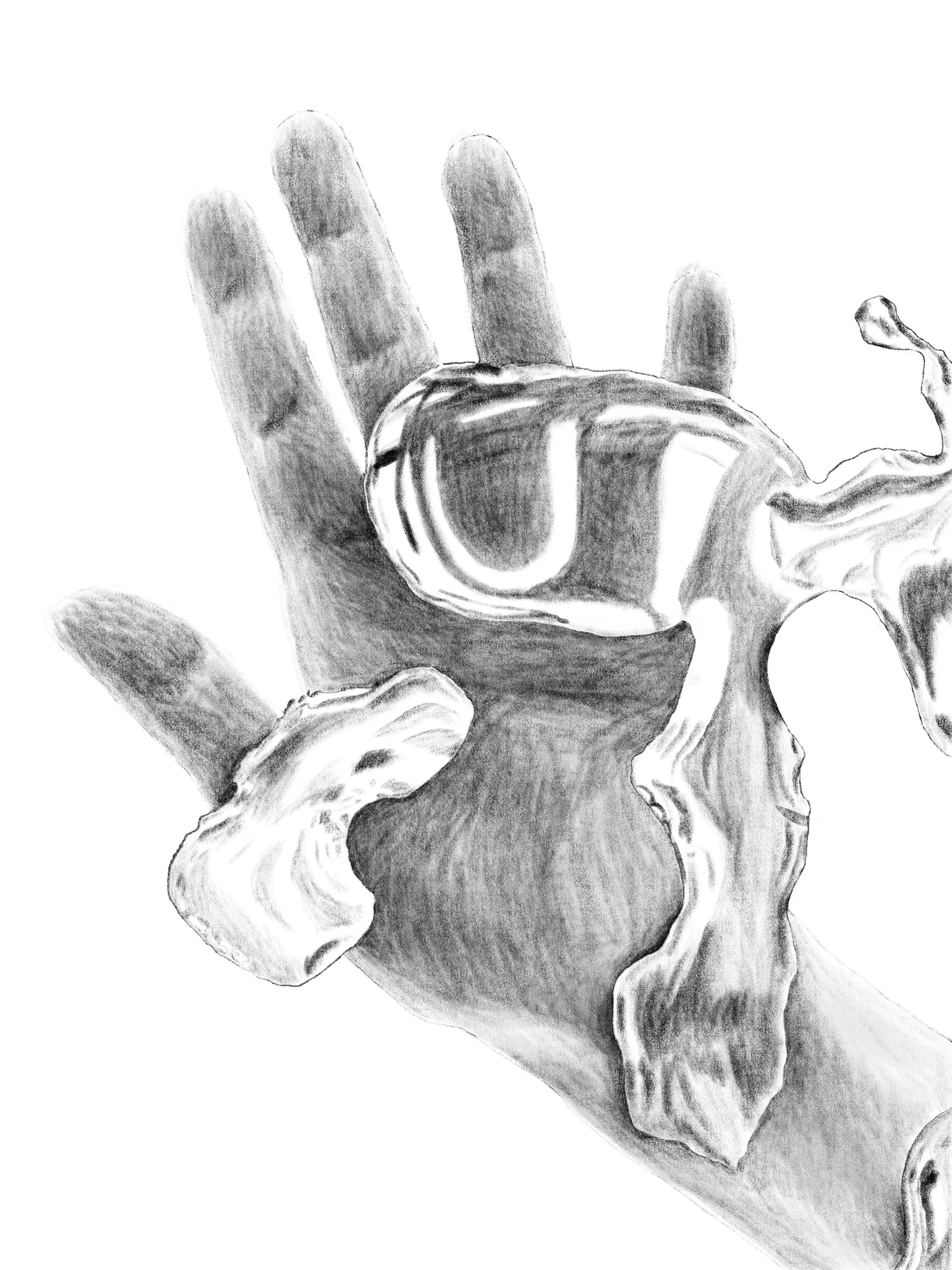 Hand & Water (sketch for painting)  
Digital drawing,
2020