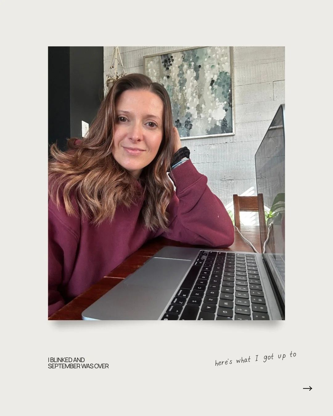 September, you went fast. 

A little creating, a little organizing, lots of recovery, and finally taking some steps again 🥹

Helped Tae make some gymnastics content (and watched a few reels take off!), gave my highlights a refresh, squeezed in some 