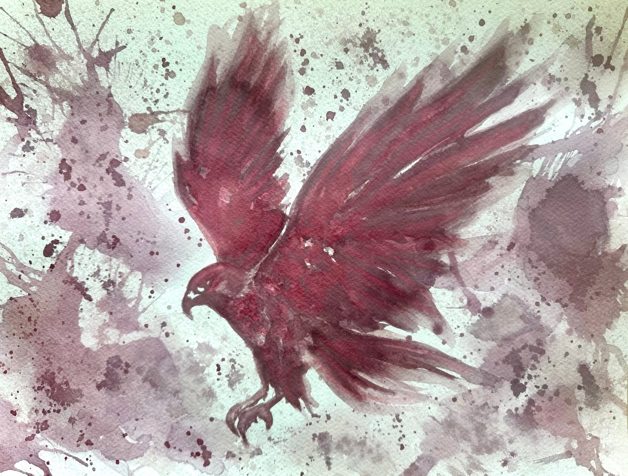 Ela Kulic, Wine painting, Weinmalerei, Vinorel, Greif nach der Freicheit, Vogel, Rebela Wein Kunst, Malen mit Wein, Wein Kunst