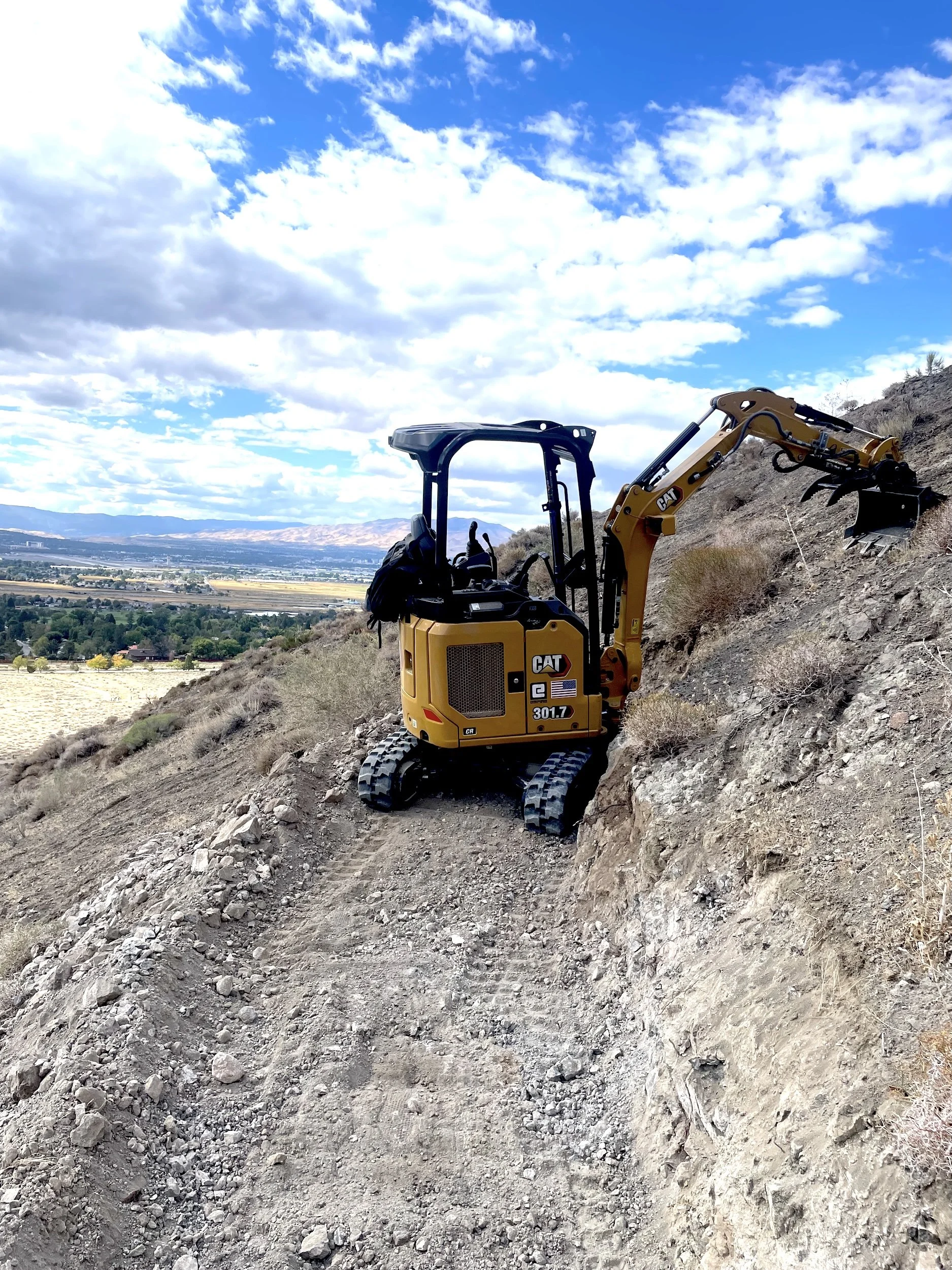 Excavator on the Hidden Valley Highland Loop Trail above the Washoe valley