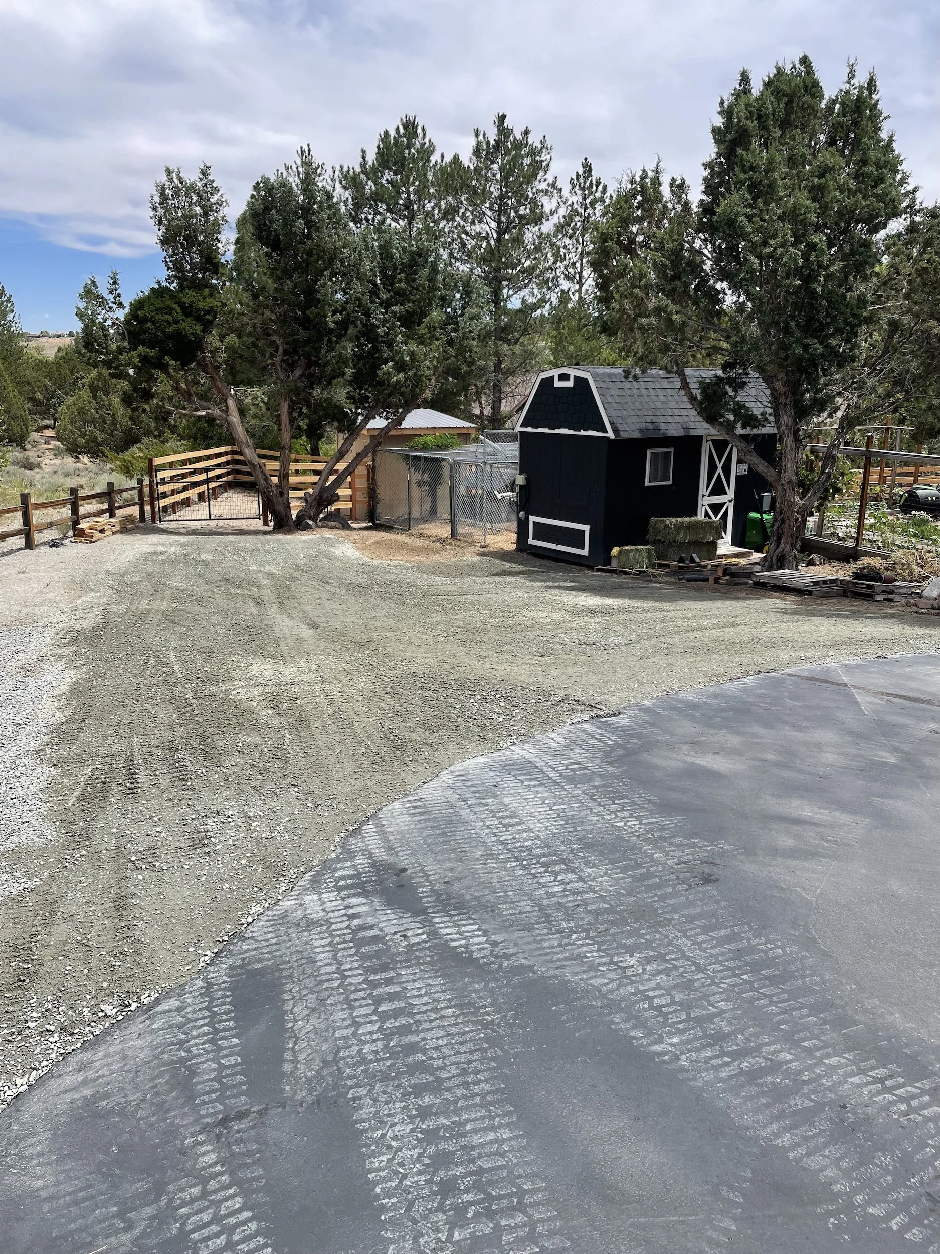 Freshly graded gravel road on a property in the forest in Northern Nevada