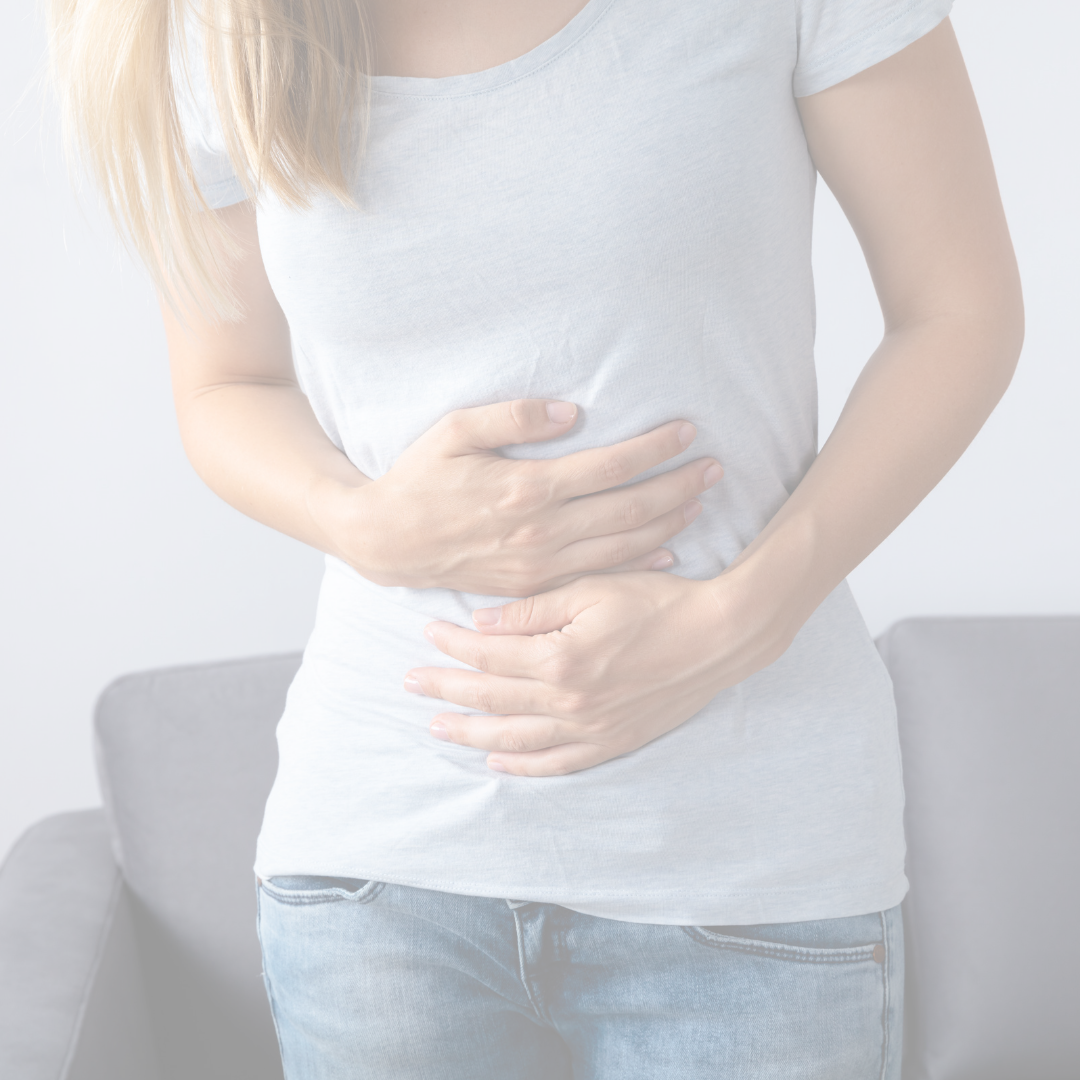 Person clutching stomach.
