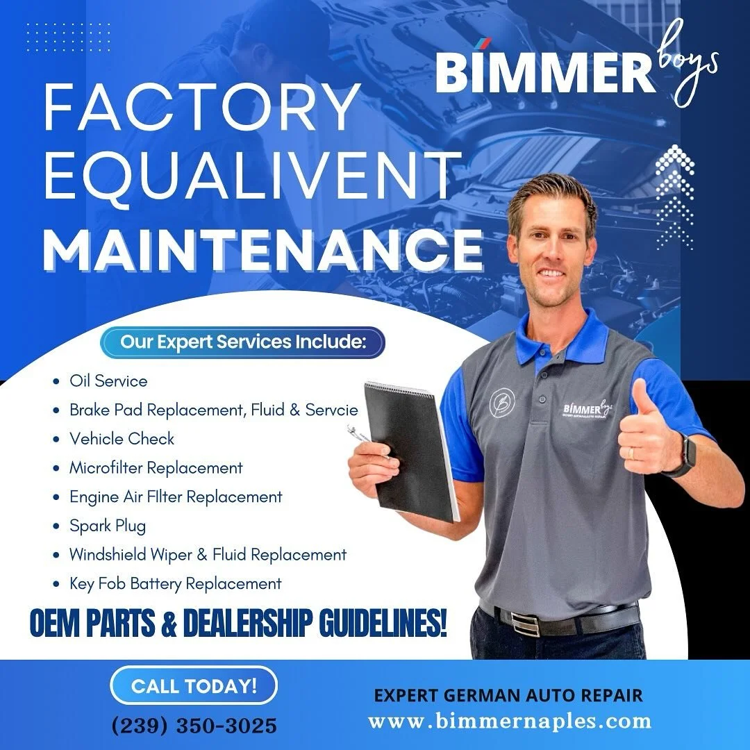 🔧 FACTORY-LEVEL MAINTENANCE FOR YOUR GERMAN MACHINE! 🔧

Why pay dealership prices when you can get expert German auto care right here at Bimmer Boys? We offer factory-equivalent maintenance using OEM parts and dealership guidelines, ensuring your B