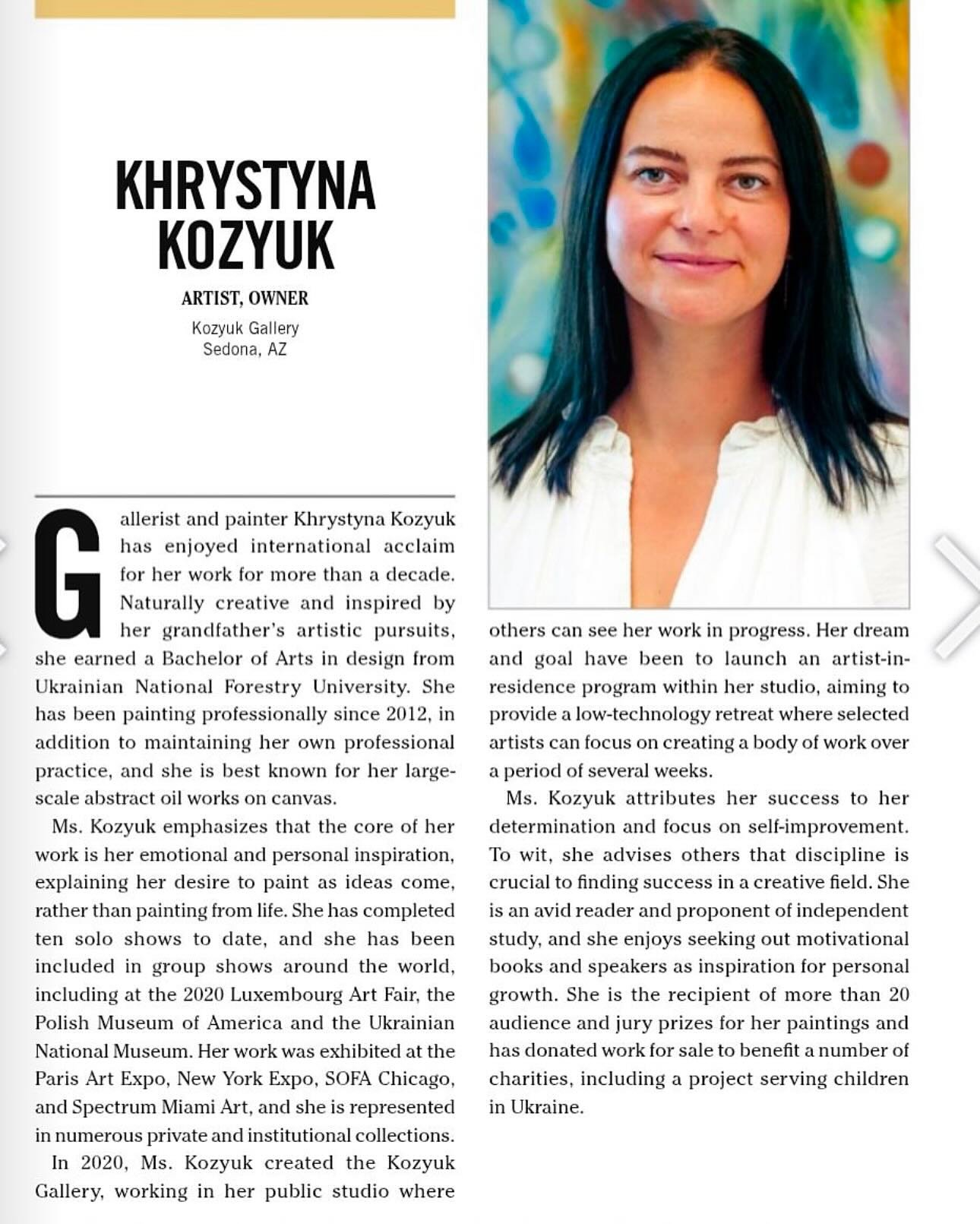 We are delighted to announce that we have begun representing the works of Sedona based artist Khrystyna Kozyuk at GGLB Gallery.

You must experience her magnificent large-scale abstract oil paintings, where emotional transitions unfold with stunning 