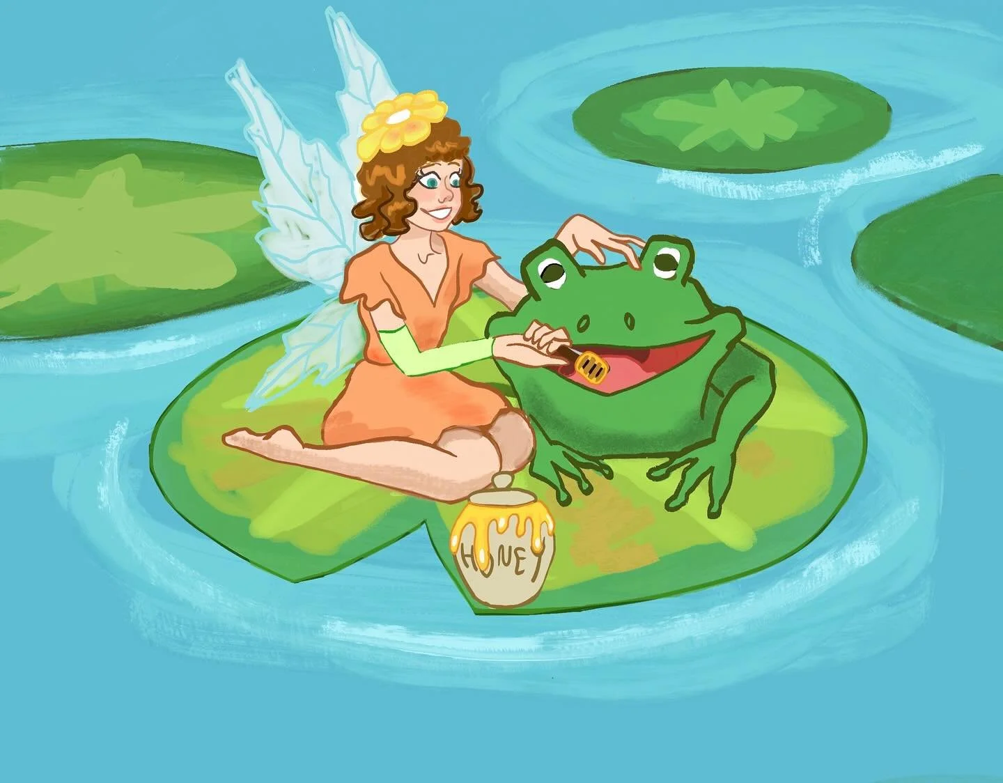 My first digital painting on an iPad :) This prompt was originally a thumbnail for a mural I will paint for the Boys and Girls Club in Laguna 🐸 🧚&zwj;♀️ #digital #procreate #illustration #fairy