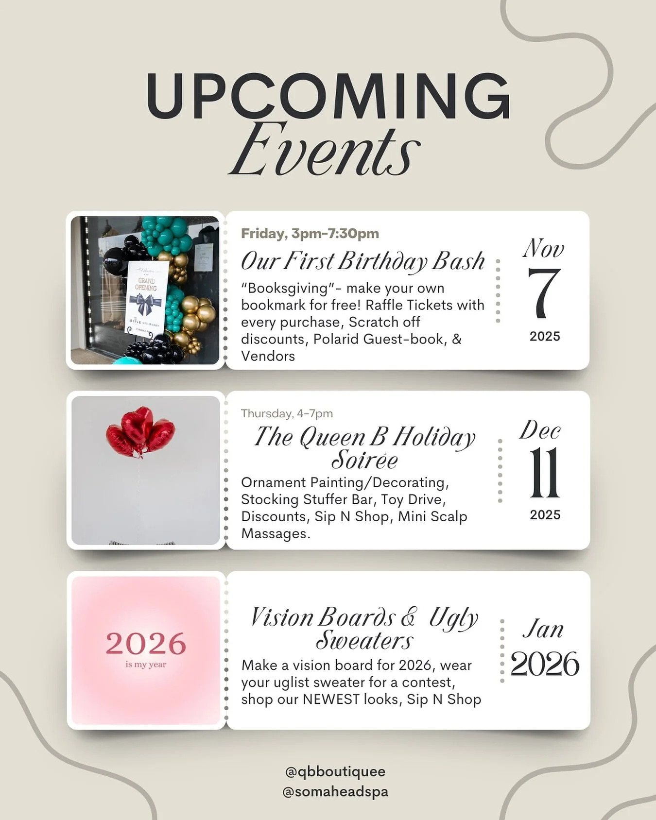 Our upcoming events are some of our favorite ones so far but our November one is celebrating our ONE YEAR BIRTHDAY BASH 🥹🎉

We hope you&rsquo;ll stop by, be crafty, &amp; celebrate with us 🫶🏽