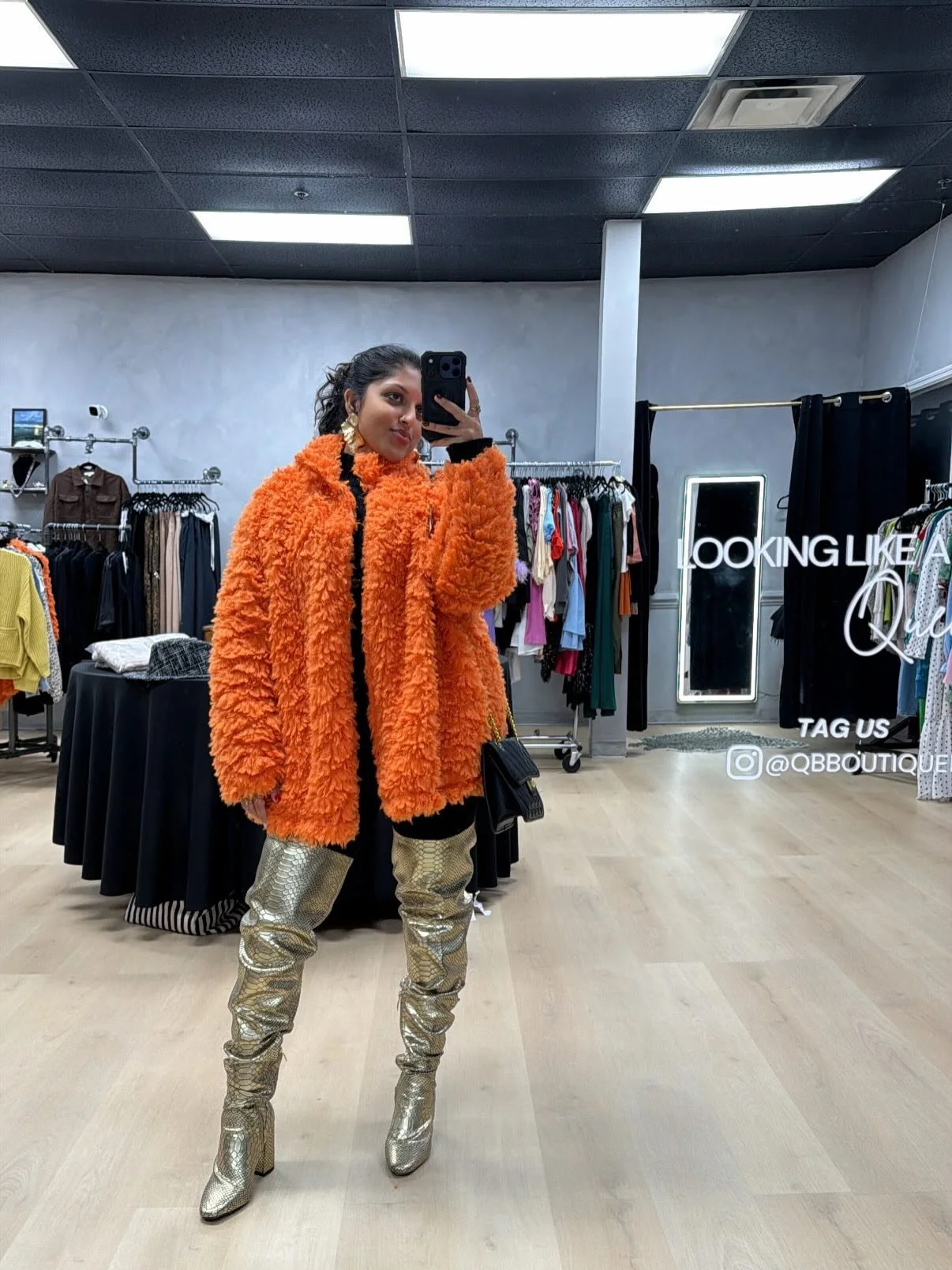 Pick your avatar?! Which look is your favorite with our Orange Fuzzy Coat? We have a Medium &amp; Large left 🧡

DM us if you&rsquo;d like to order one.
