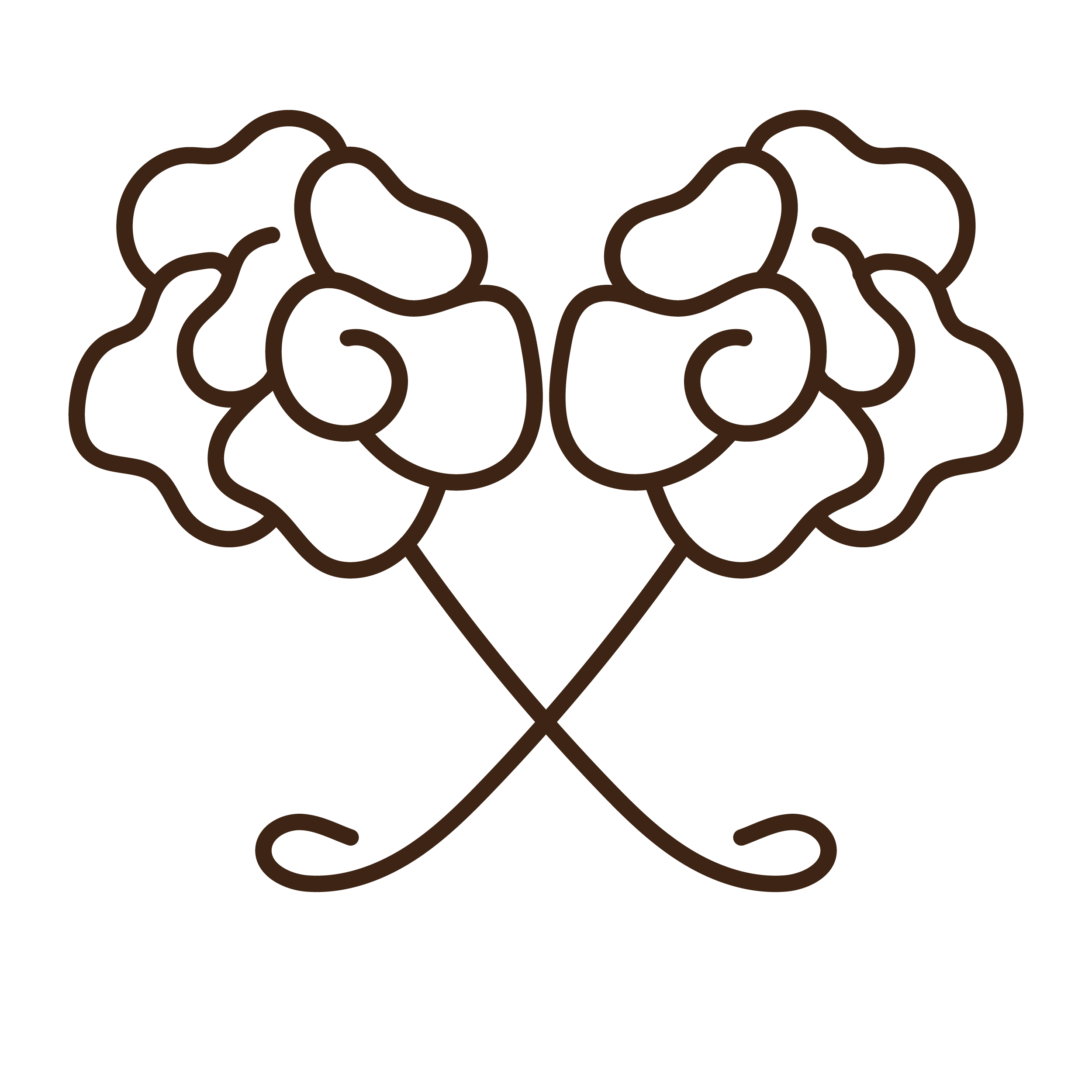 Line art illustration of two crossed wheat stalks with large wheat heads on each.