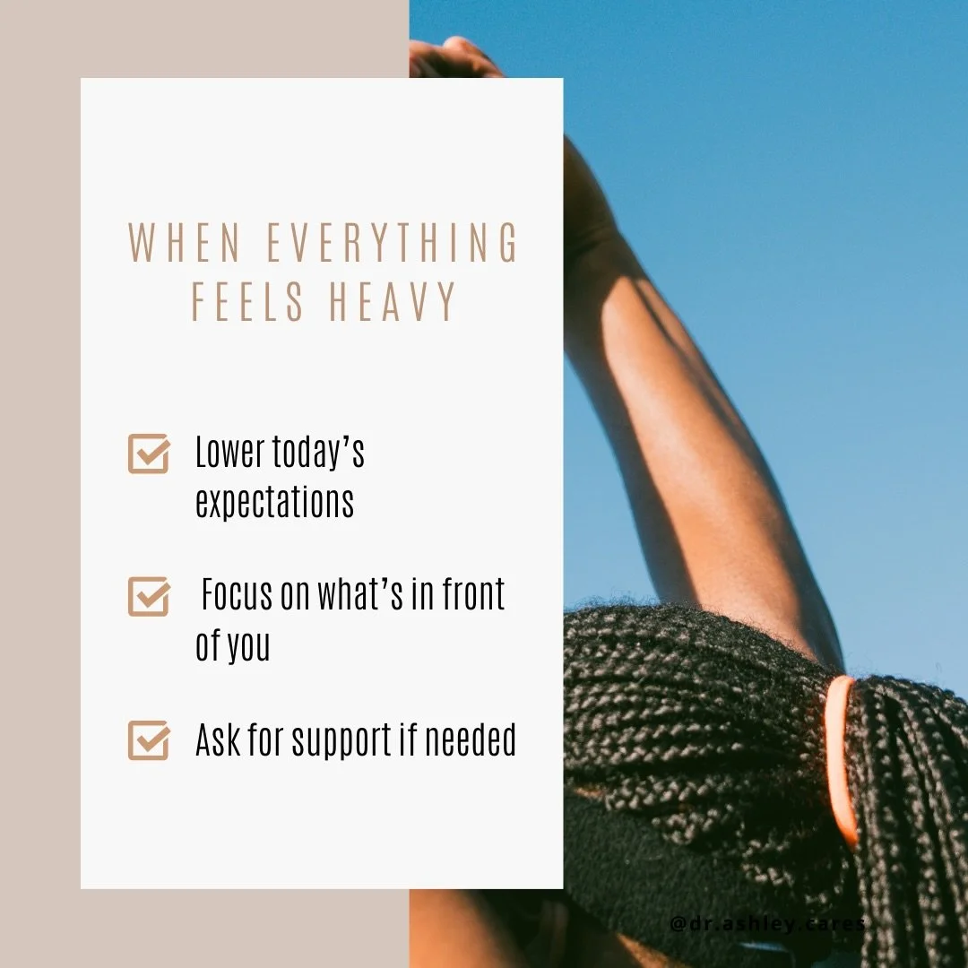 💗 When everything feels heavy

&bull; Lower today&rsquo;s expectations 
&bull; Focus on what&rsquo;s in front of you
&bull; Ask for support if needed

#selfcare #selfcompassion #healingjourney #therapistnearme #blacktherapistnearme