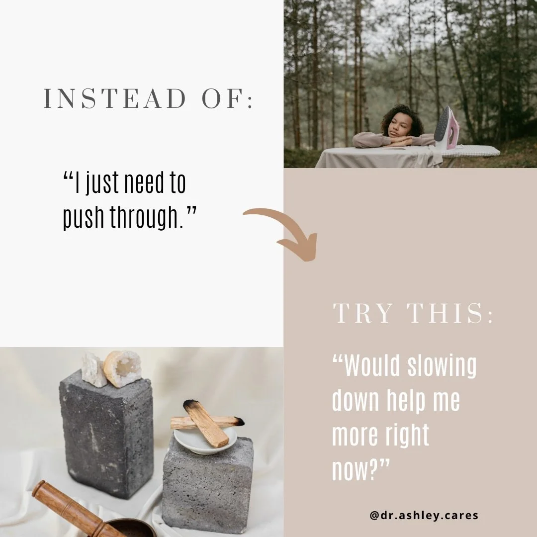 Instead of: &ldquo; I just need to push through.&rdquo;

Try this: &ldquo;Would slowing down help me more right now?&rdquo;

#stressmanagementtips #selfcompassion #healingjourney #therapistnearme #blacktherapistnearme
