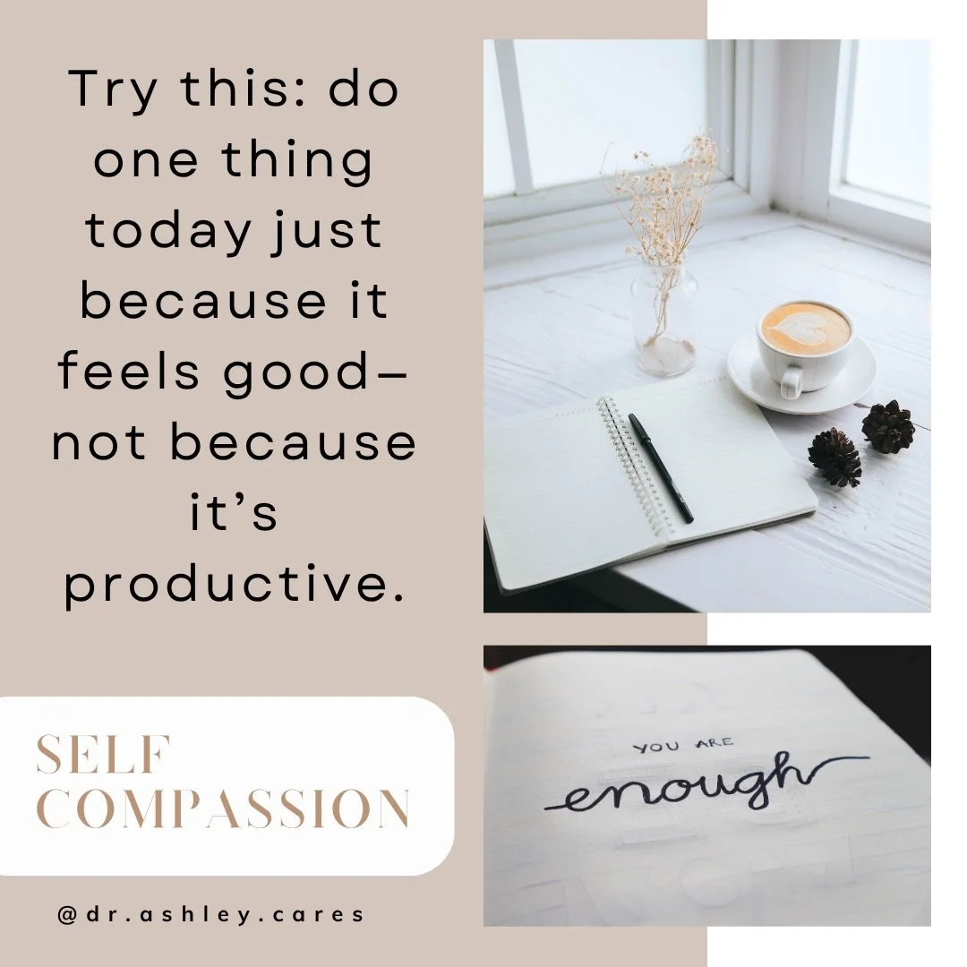 Try this: do one thing today just because it feels good&mdash; not because it&rsquo;s productive. 

#selfcompassion #healingjourney #therapistnearme #blacktherapistnearme #mentalhealthmatters