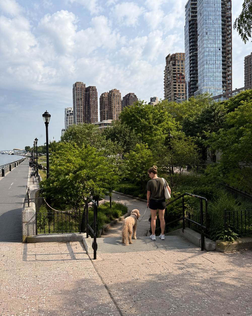 Riverside Park entrance on the Upper West Side — a key training location for reactive dogs