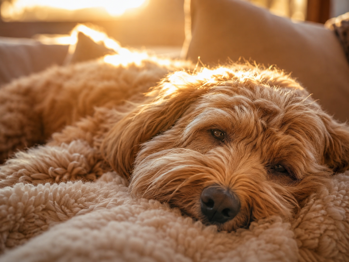 Calm, confident dog in sunlight after reactive training