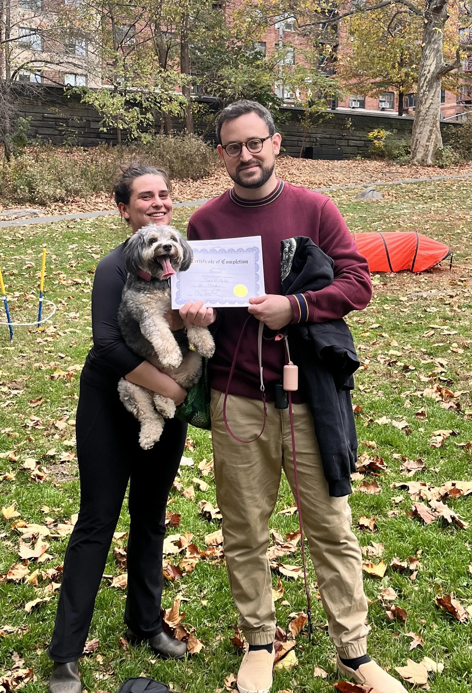 Agility graduation photo—Bacardi after finishing PJH Dog Training’s class.