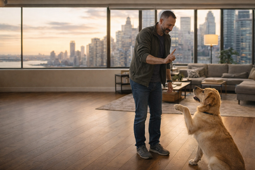 Private in-home dog training NYC — certified trainer working one-on-one with dog