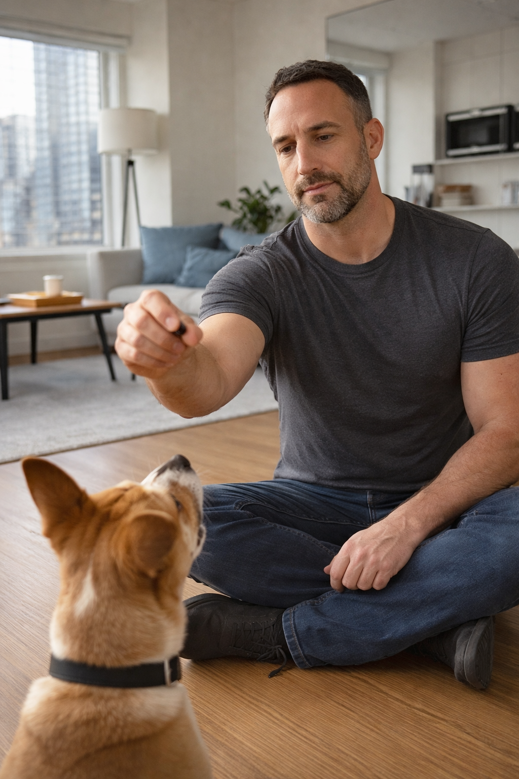 Private in-home dog training session in a New York City apartment