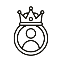 black outline of a circle with a basic circle person in middle with outline of a crown on top