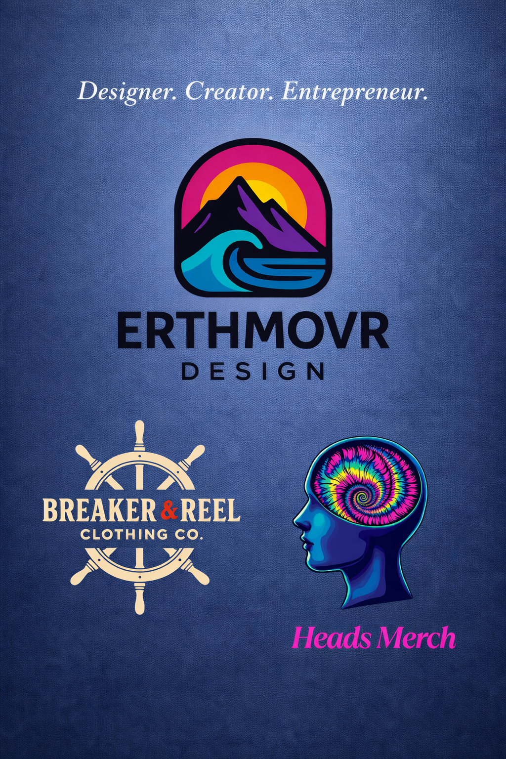 design with three logos. Erthmovr Design, Breaker & Reel. Heads Merch
