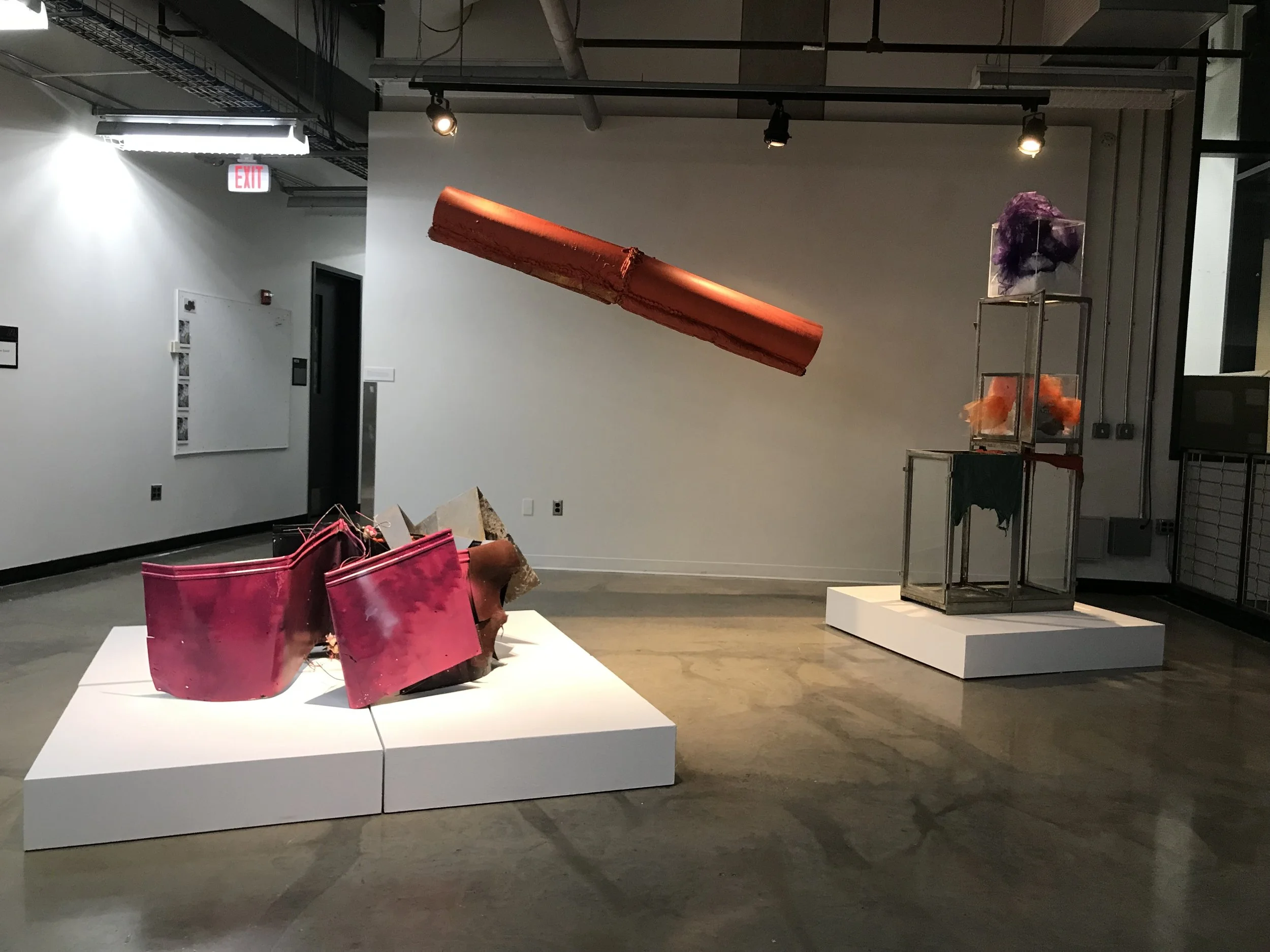Orange Bath installation, steel, leather, plastic, tulle, 2022