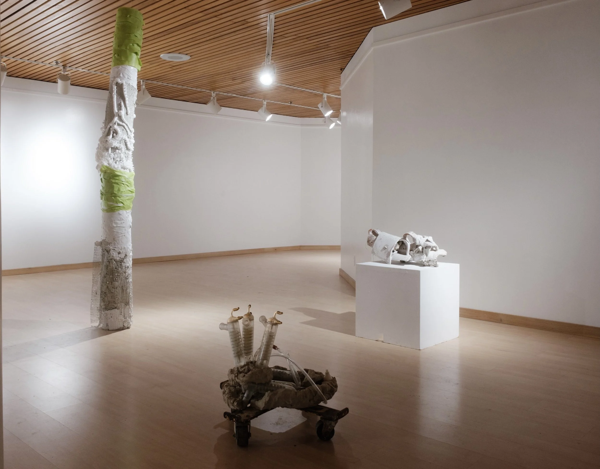  Installation: Warped Tube, 9x23x12'  Earthware, plaster, gravel, string, 2021.


