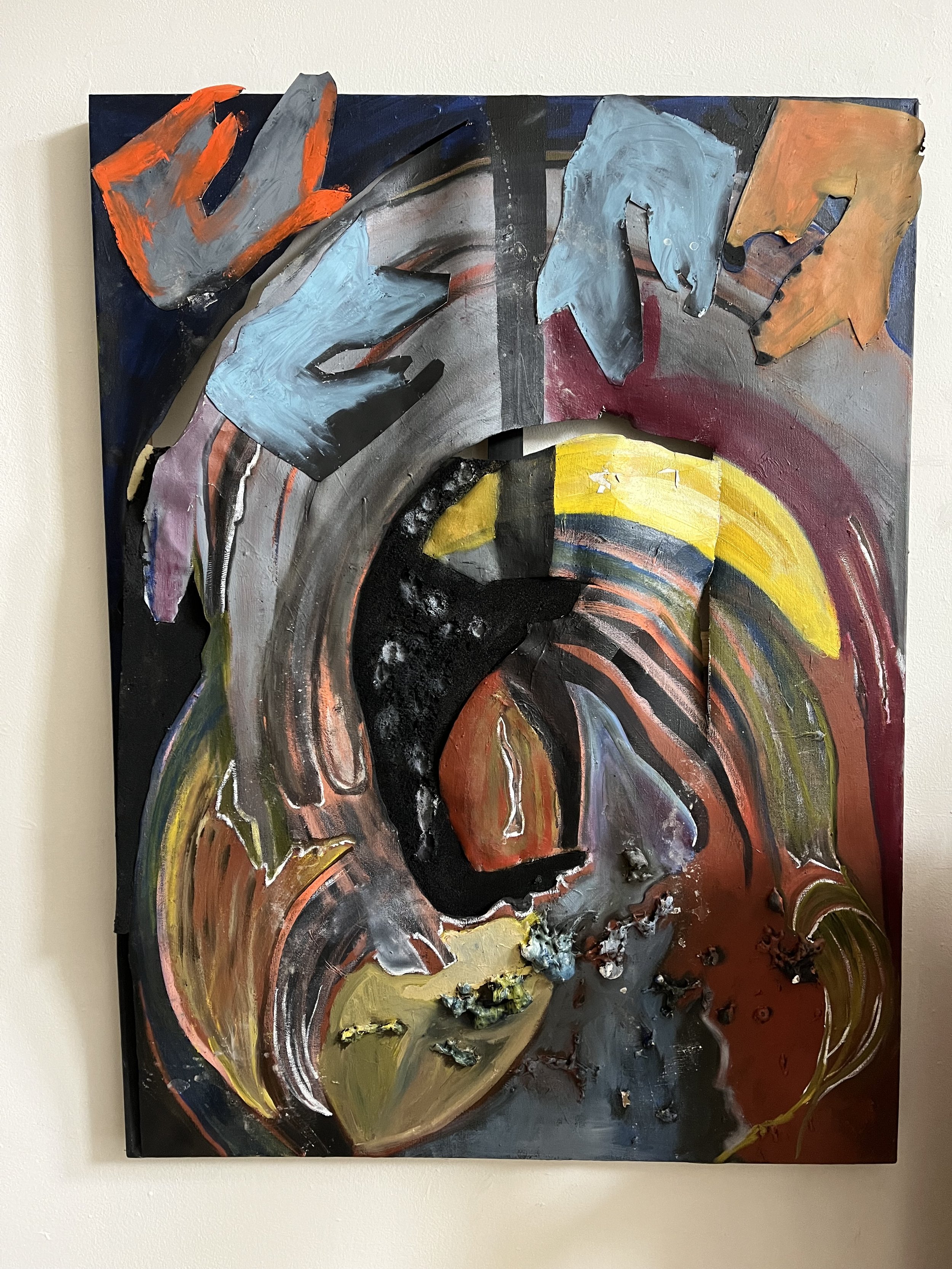 Floating Jaw, 24x36' Oil on canvas and foam, 2023