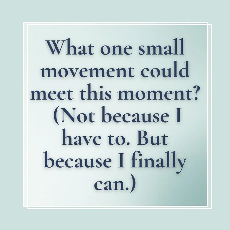First Step reflection card: a person gently lifts one foot onto a quiet path, symbolizing the beginning of movement after feeling stuck. A poetic image of readiness, trust, and soft forward motion.