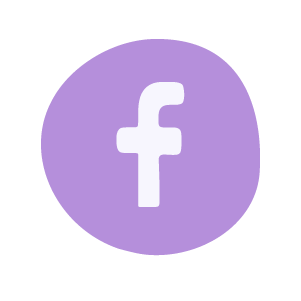 Facebook logo with white 'f' on a purple circular background.