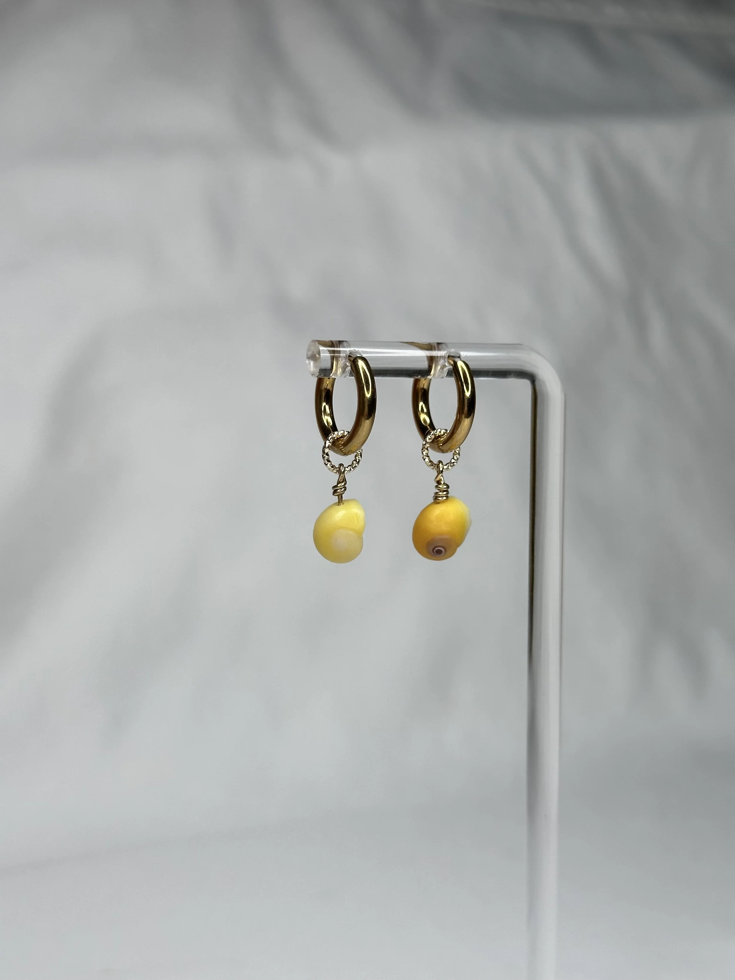 Neon Orange & Yellow Moon Snail Hoop Earrings