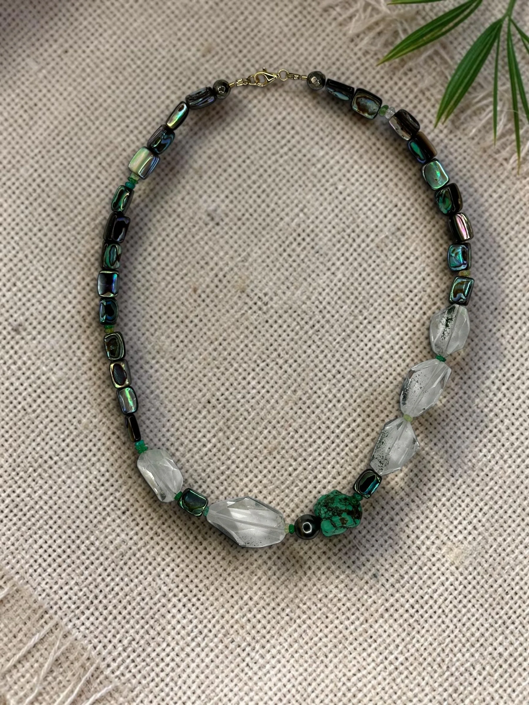 Abalone, Quartz, Turquoise, & Tahitian Pearl Necklace