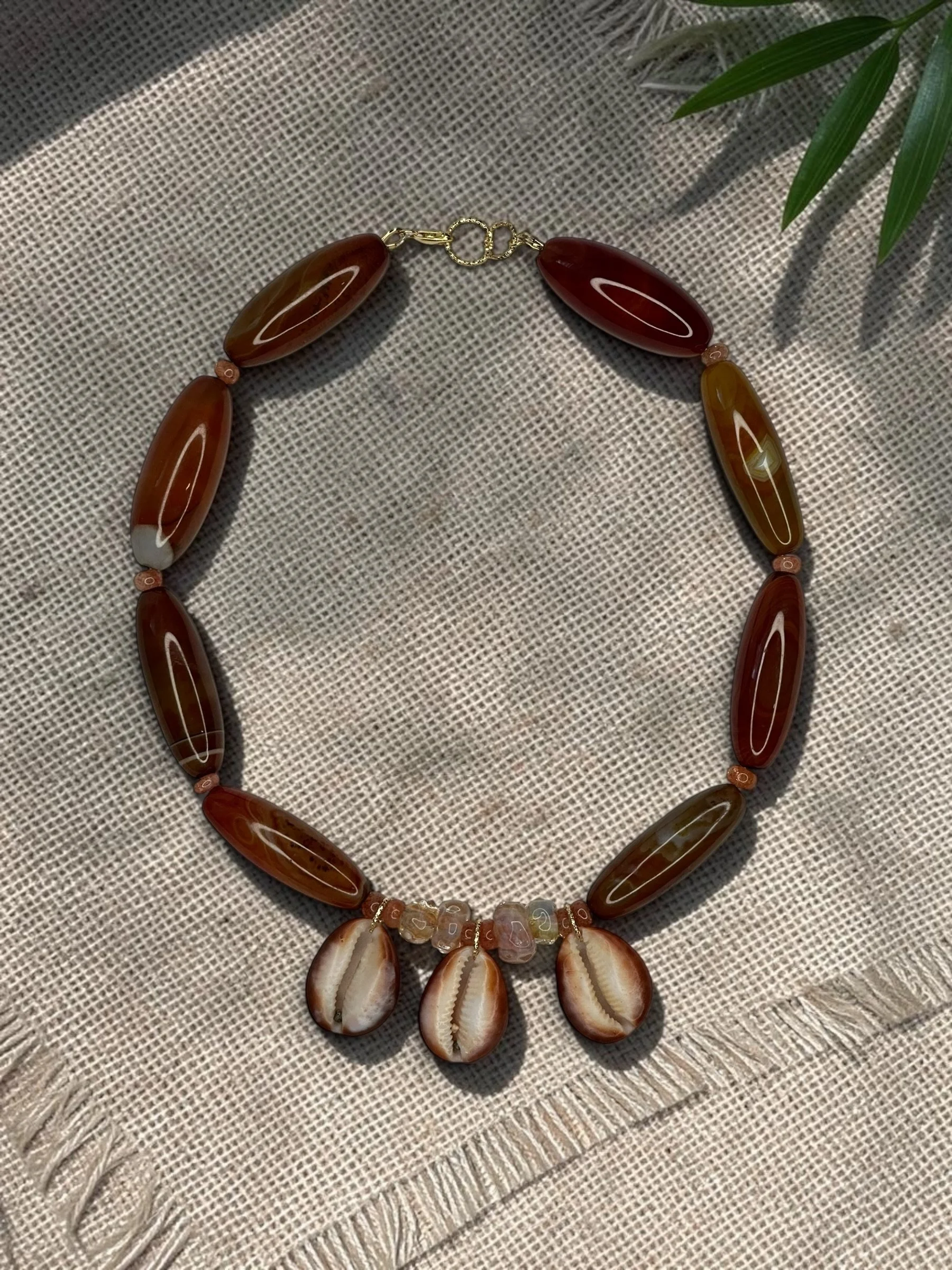 Carnelian, Sunstone, & Cowries Choker