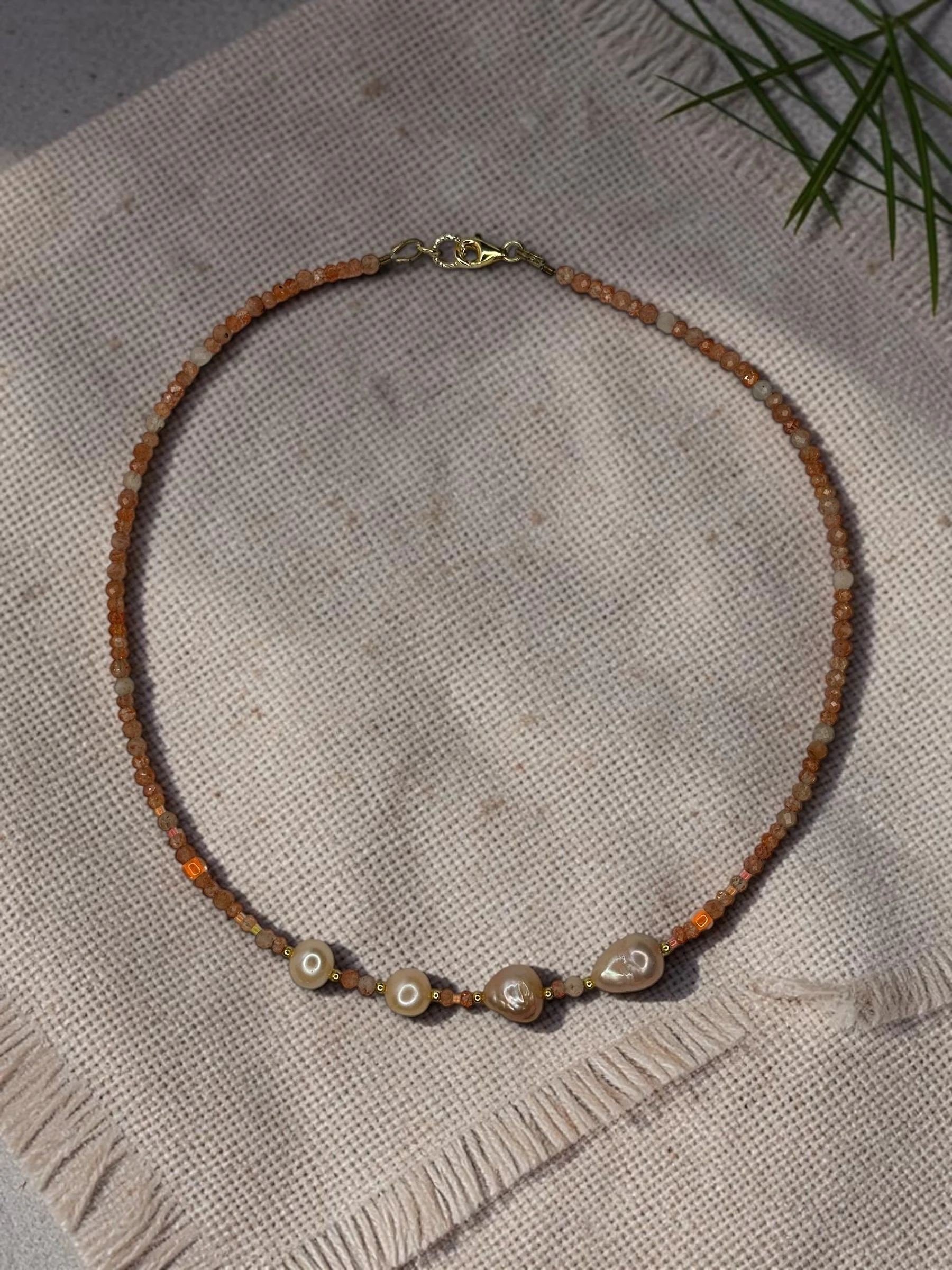 Neon Sunstone & Pearls Choker