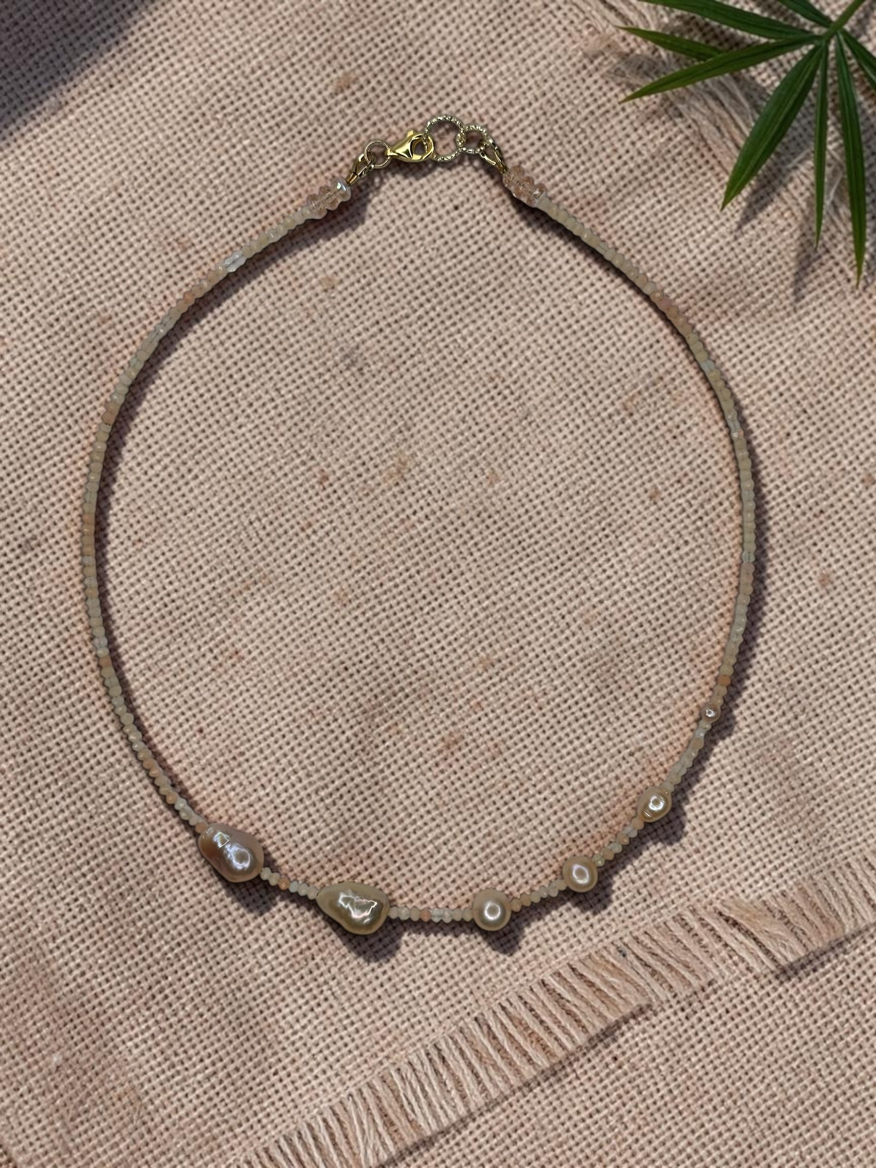 Pink Opals & Baroque Pearls Choker