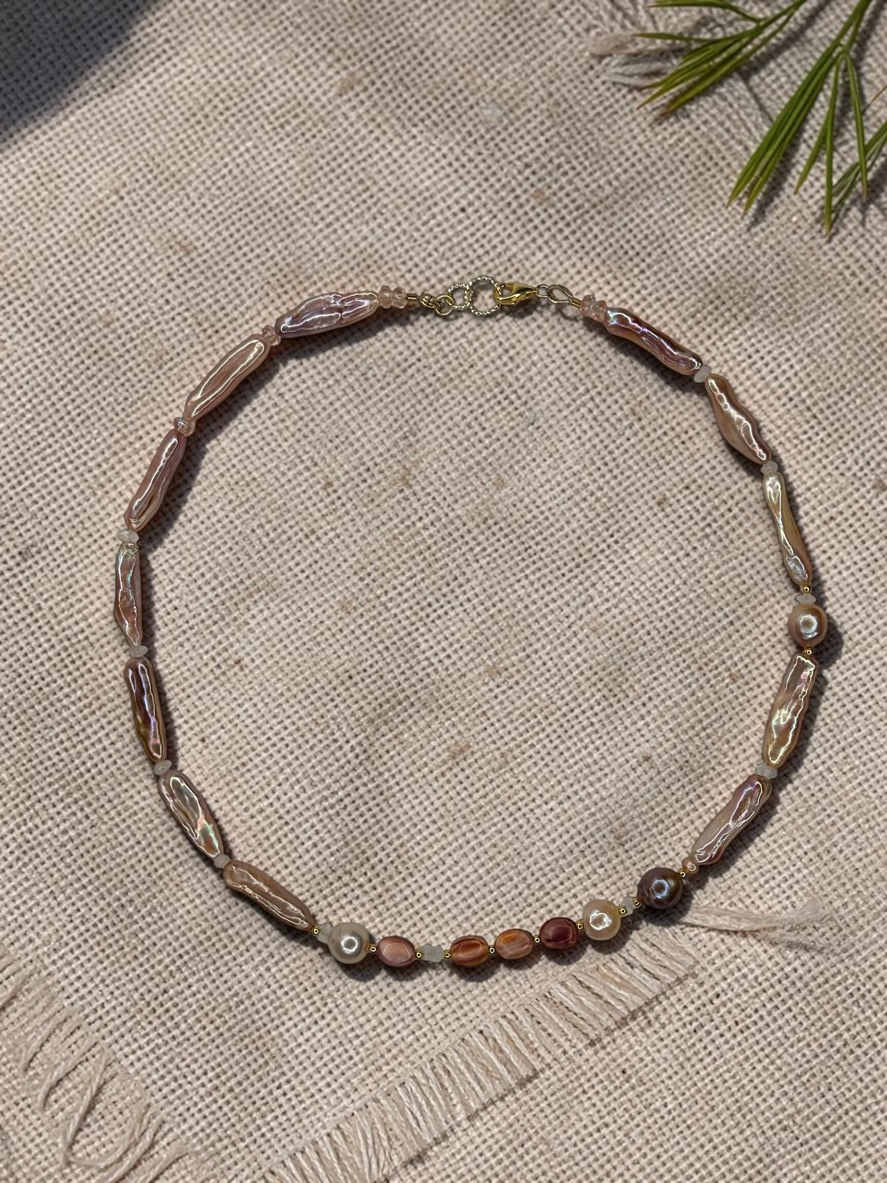 Pink Biwa Pearls & Lion's Paw