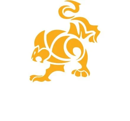 Stylized golden lion illustration with flowing lines