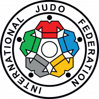 Logo of the International Judo Federation featuring a stylized figure holding a judo uniform, with colored sections representing different regions.