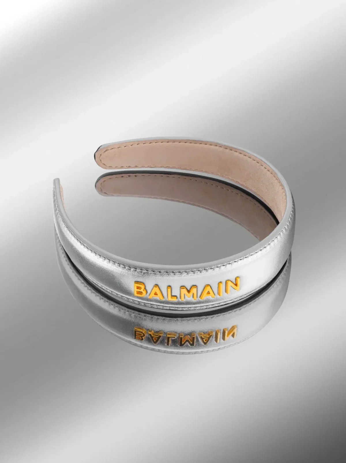 BALMAIN HAIR COUTURE, INC. LEATHER HEADBAND LARGE SILVER