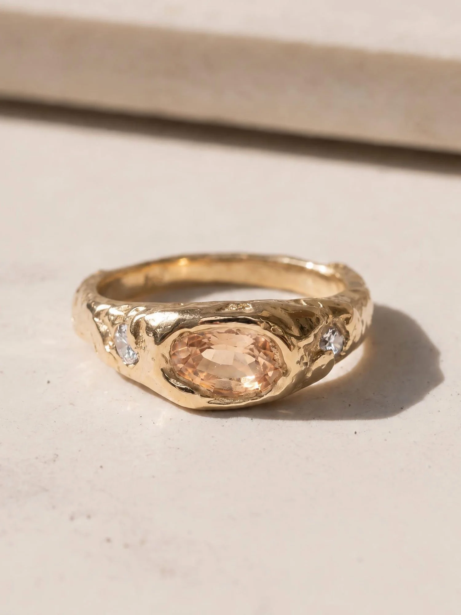 Peach Sapphire & Diamond Ring