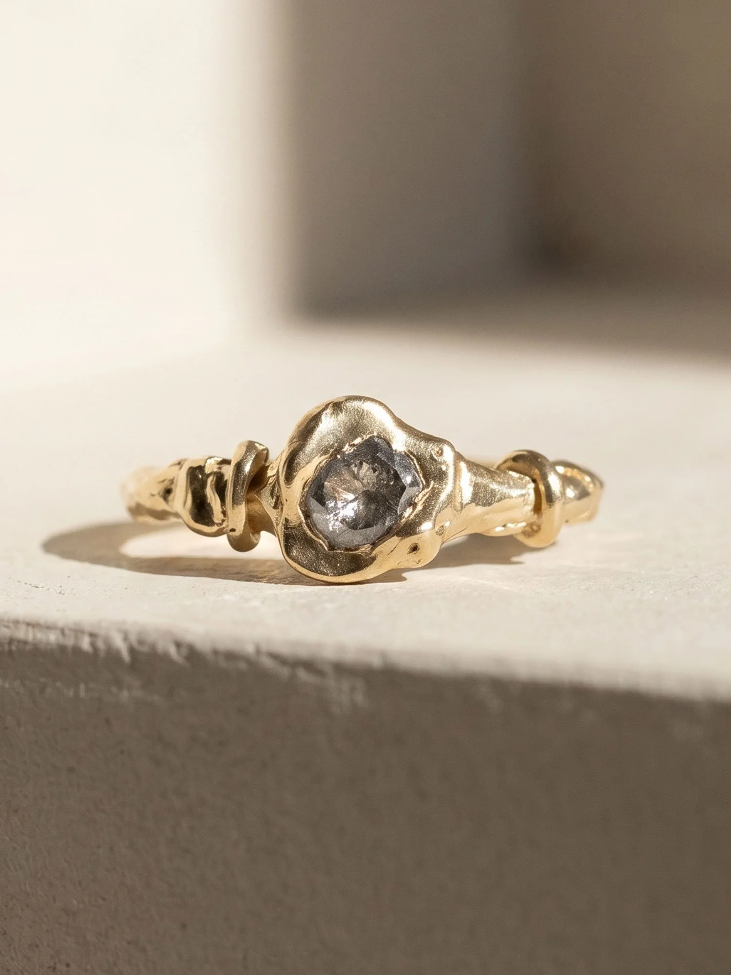 Gold Vine Ring - Salt & Pepper Diamond