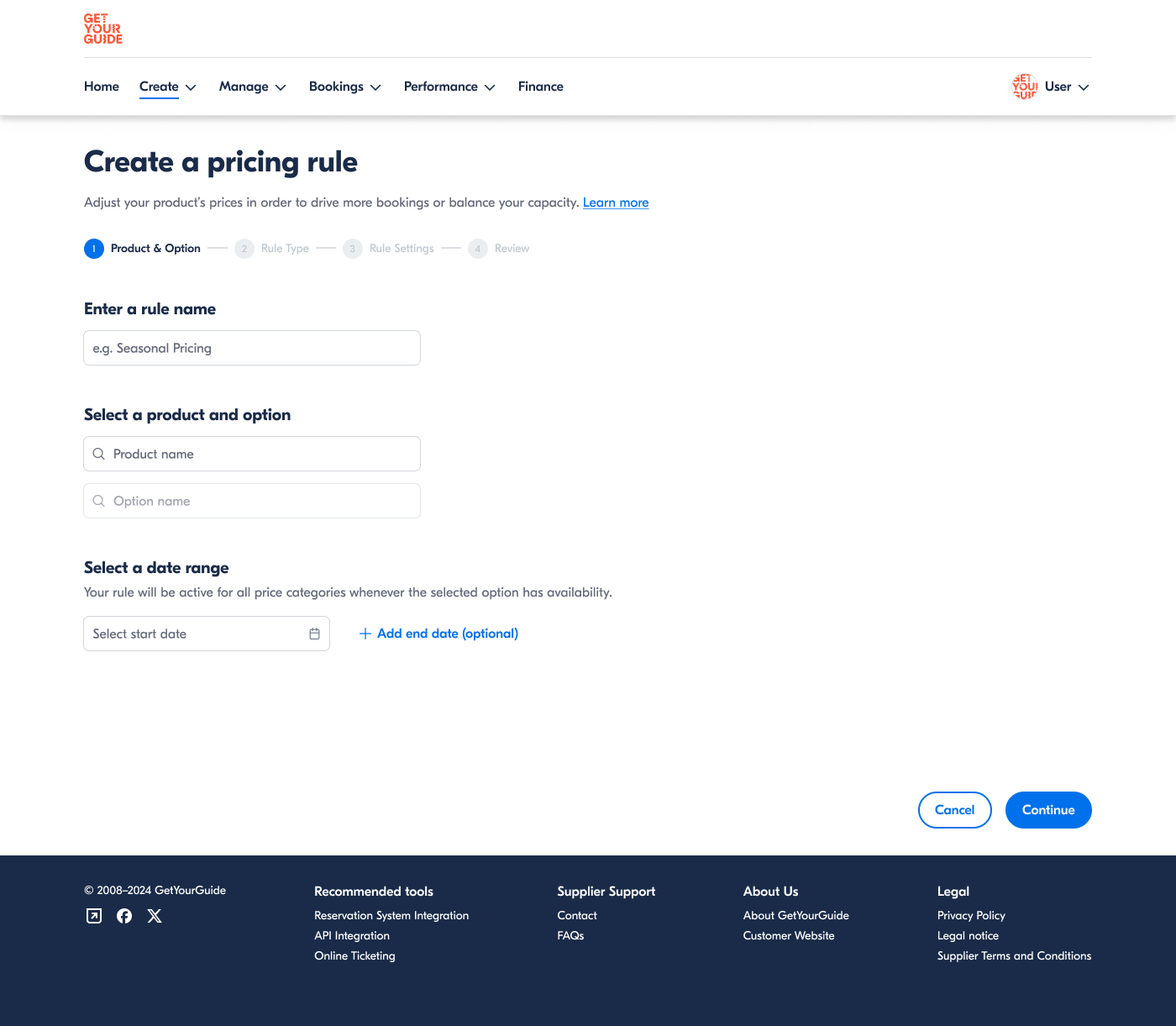 Selecting a product to create a rule