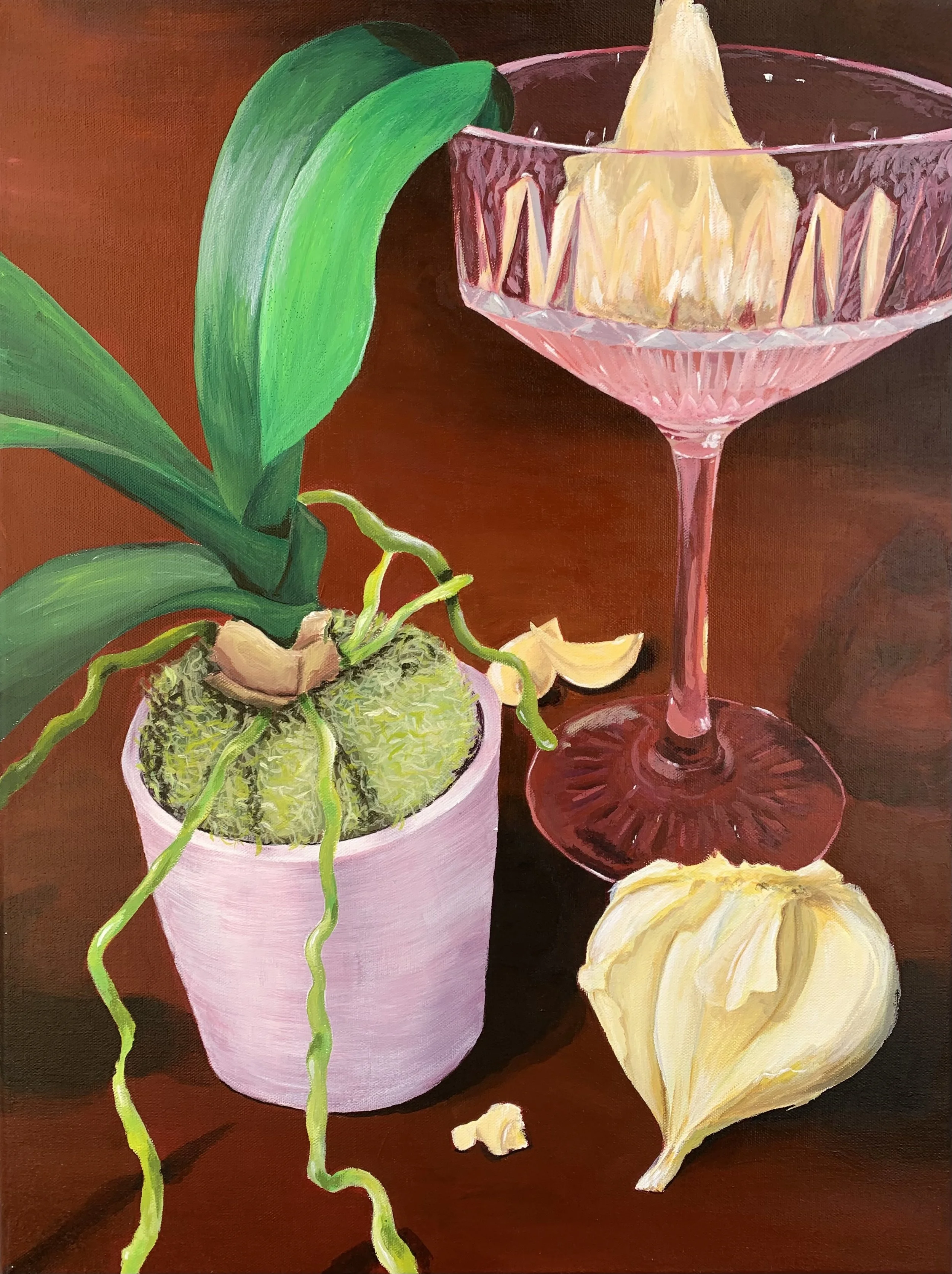 Orchid and Garlic Still Life
Acrylic on 18" x 24" Canvas
